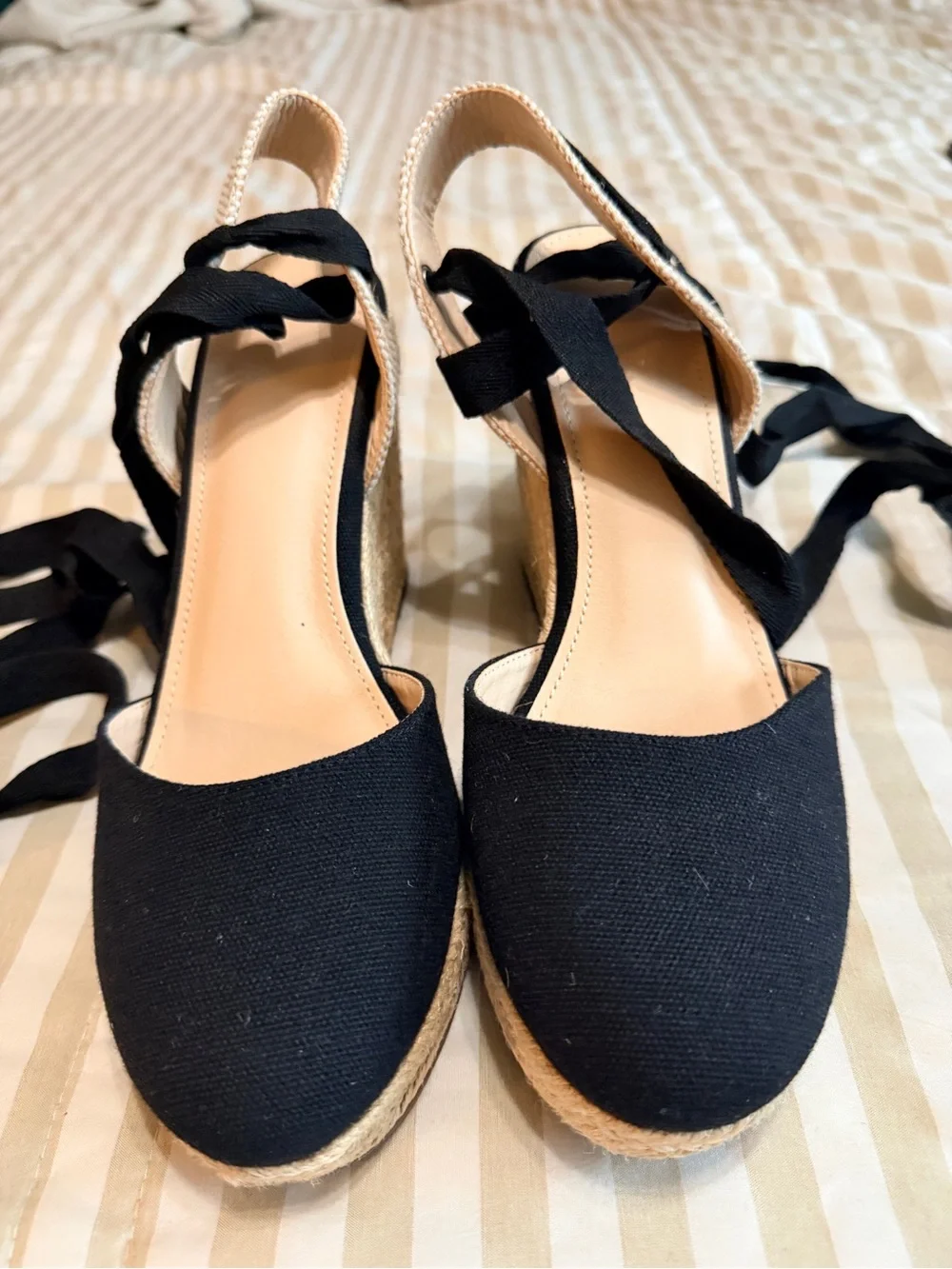 Black Espadrille Lace-Up Flats